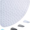 ADOV Corner Shower Mat, 54x54cm Curved Non Slip Anti-Mould Bath Mat, Quadrant Rubber Mat for Inside Shower Bathroom Floor, Machine Washable Sector Shower Mats with Strong Quick Dry Suction Cups- Clear