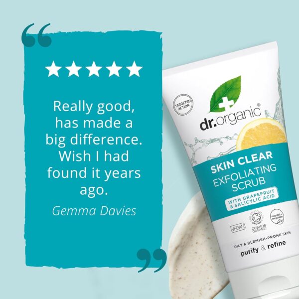 Dr Organic Skin Clear Exfoliating Scrub, Cleansing , For Acne & Clear Skin, Salicylic Acid, Oily, Problem Skin, Natural, Vegan, Cruelty-Free, Paraben & SLS-Free, Recycled & Recyclable, Organic, 150ml