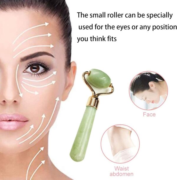 【3 PCS】Jade Roller & Gua Sha Massage Kits, LauCentral Natural Anti-Aging Face Roller for Eye Puffiness Treatment, Skin Tightening, Rejuvenate Face & Neck, Natural Green Massager