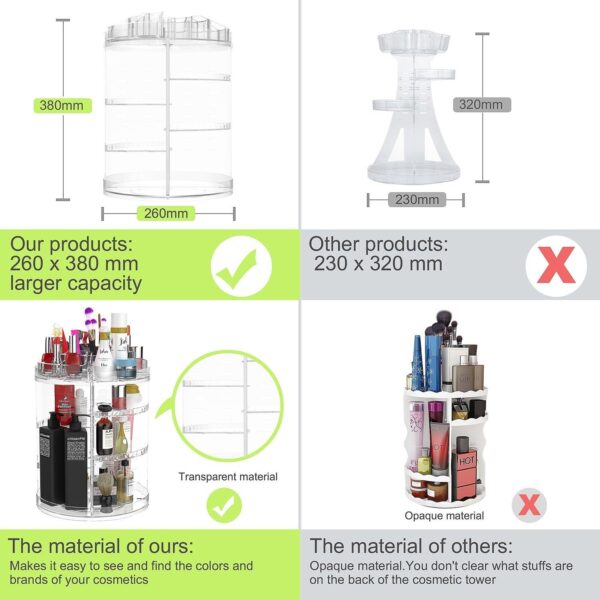 Boxalls Makeup Organiser Rotating -Plus Size, 8 Layer Large Capacity 360 Degree Cosmetics Organiser, Spinning Stand, Clear Skincare Makeup Carousel