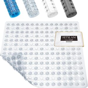 HITSLAM Shower Mat Non Slip Anti Mould, Bath Mat Anti Slip With Suction Cups and Drain Holes, Square Shower Mat for Inside Shower 53 x 53cm, Machine Washable Bath Mat for Tub, Clear