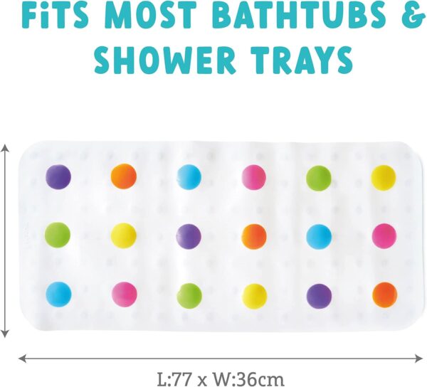 Munchkin Dandy Dots Non Slip Baby Bath Mat, Colourful Bubble Bath Mat & Shower Mat, Safety Kids Plastic Mat with Skid-Resistant Suction Cups, Essential Children's Accessories