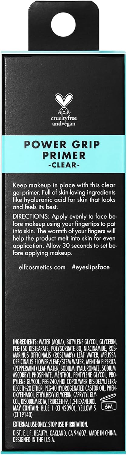 e.l.f. Power Grip Primer, Gel-Based & Hydrating Face Primer For Smoothing Skin & Gripping Makeup, Moisturizes & Primes, 0.811 Fl Oz, Clear