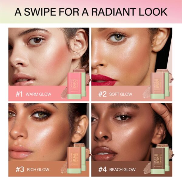 Highlighter Makeup Stick - Waterproof Glitter Cream Highlighter - Bronzer Contour Face Makeup - Long-lasting 3-in-1 Multi Uses for Face Body Eyeshadow (3#rich glow)