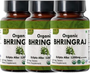 BHRINGRAJ 120 Tablets | Eclipta Alba (Bhringraj) | Organic and Natural | Ayurvedic Hair Care | Vegan and USDA Certified 120tab - Pack of 3