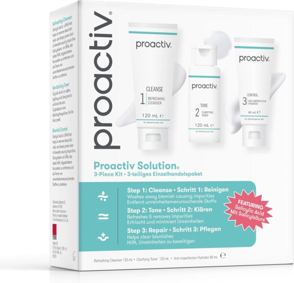 71lHu-uX1L._AC_SL1500_.jpg Proactiv Solution 60 Day Facial Cleansing 3-Step Routine, 1 x Cleanser 120 ml, 1 x Facial Toner 120 ml, 1 x Hydrator 60 ml (Pack of 1)