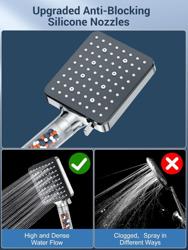 Shower Head with Filter,YEAUPE PRO Square Pure Shower,Bathroom showerhead (115 * 100mm), Shower Heads High Pressure 6 Jet Modes,Universal Powerful Flow Rain Hard Water Softener Handheld Shower Head