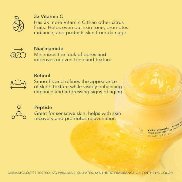 Saturday Skin Yuzu Vitamin C Sleep Overnight Face Mask Skin Care Retinol Niacinamide Face Moisturizer Brightening Sleeping Mask, Korean Skin Care, Vegan Smooth Skin and Reduce Wrinkles
