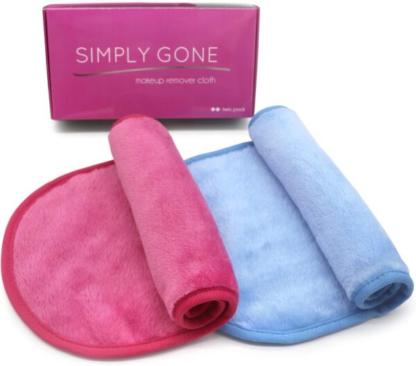 Simply Gone Make Up Remover Cloths | Reusable Makeup Removing Face Cloth ideal for Sensitive Skin | Makeup Remover Flannel 2 Set (Blue & Pink)