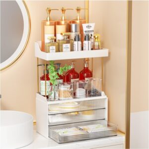 Makeup Organiser - Upgrade 2 Tier 3 Drawers Large Vanity Organiser, Versatile Cosmetic Organisers, Exquisite Bathroom Organiser Storage, Skincare Organisers, Dressing Table Organiser, Clear