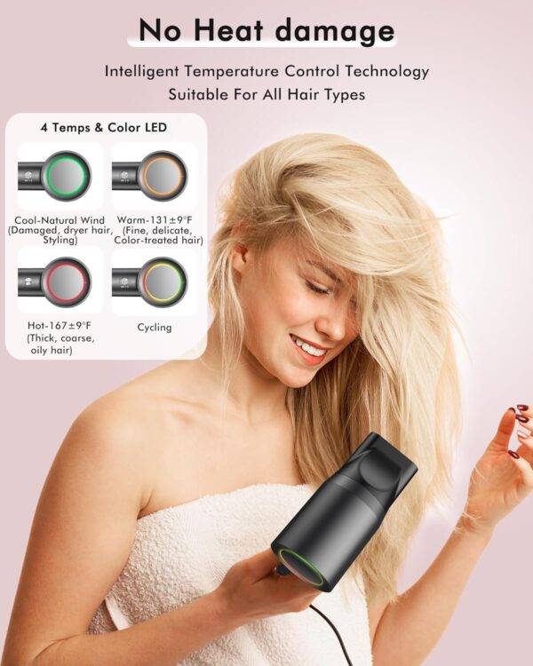 Hair Dryer, 160000 RPM Professional High Speed Ionic Blow Dryer for Fast Drying, 500 Millions Negative Ions Care & Heat-Control & Low Noise Hair dryer with Magnetic Diffuser and Nozzle, No Heat Damage