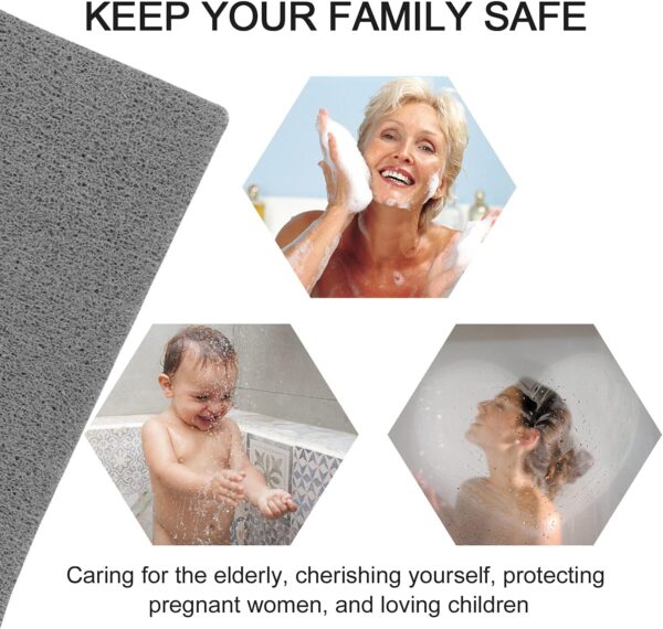 Loofah Shower Mat, Bath Mat Non Slip, Anti Mould Shower Mats for Inside Shower, 60 x 40 cm Shower Mats with Drain, Washable Bath Mats for Bathroom Floor, PVC Bathtub Mat for Elderly, Quick Dry (Grey)