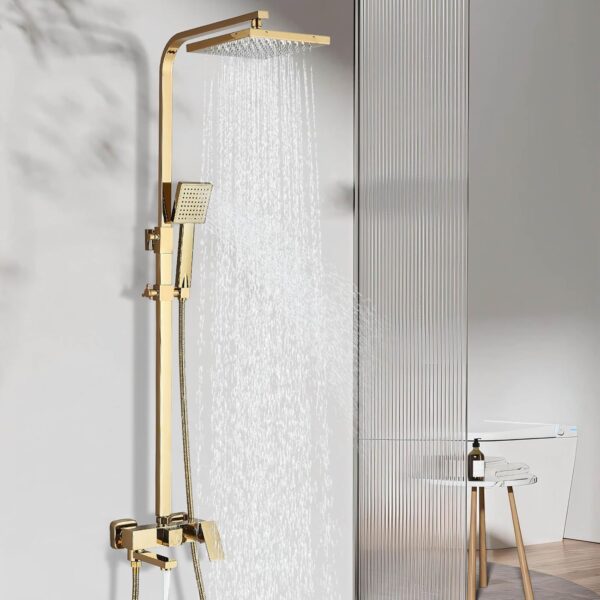 Onyzpily Gold Shower Mixer taps Shower Set Shower System 3-Function with Rainfall Shower Handheld Bath tub