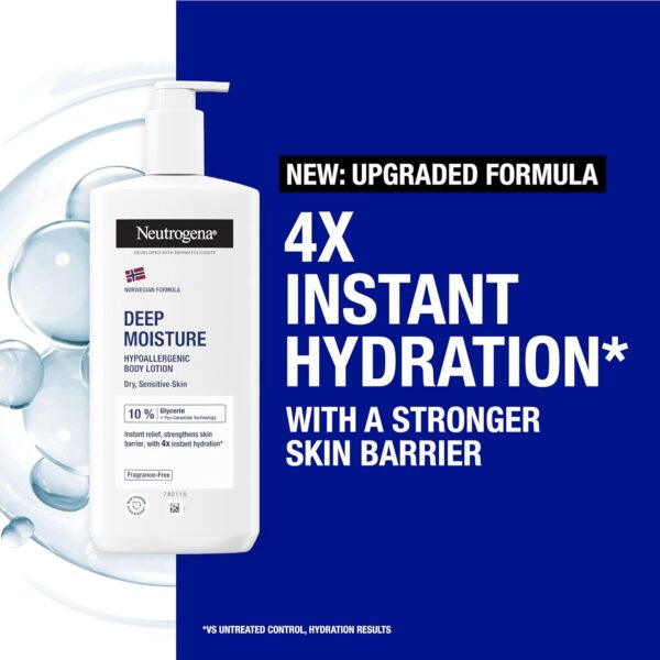 Neutrogena Norwegian Formula Deep Moisture Hypoallergenic Body Lotion (1x 400ml), Fragrance-Free Hypoallergenic Body Moisturiser for Sensitive and Dry Skin, Provides 48-Hour Moisturisation