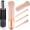 Dimeho 2 Set Travel Makeup Brushes Set, 4 in 1 Portable Travel Lip Brush Mini Cute Makeup Brush Retractable Professional Foundation Blending Powder Eye Shadow Brush Facial Cosmetic Brush Set