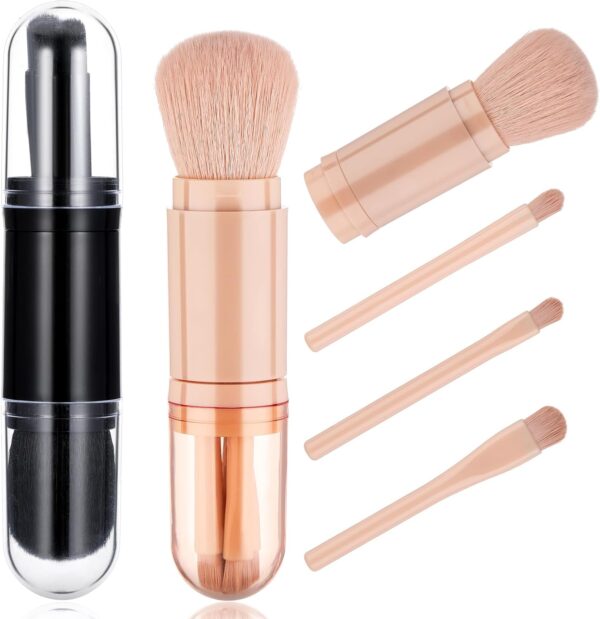 Dimeho 2 Set Travel Makeup Brushes Set, 4 in 1 Portable Travel Lip Brush Mini Cute Makeup Brush Retractable Professional Foundation Blending Powder Eye Shadow Brush Facial Cosmetic Brush Set