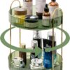Bingobang Makeup Organiser 360 Rotating, Spinning 2 Tiers Skincare Cosmetic Organizer Acrylic Large, Tidy Storage Shelf for Perfume, Jewelery, Brush, Vanity Desk, Dresser, Bedroom, Bathroom (Green)