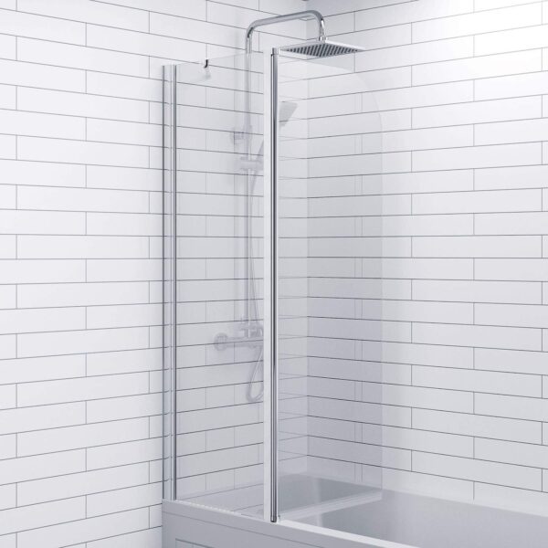 Luxura® 1400 x 1000mm Chrome 2 Section Folding Over Bath Shower Screen Door 6mm Clear Toughened Safety Glass Panel 180° Pivot Bathroom Hinged Framed Bath Screens