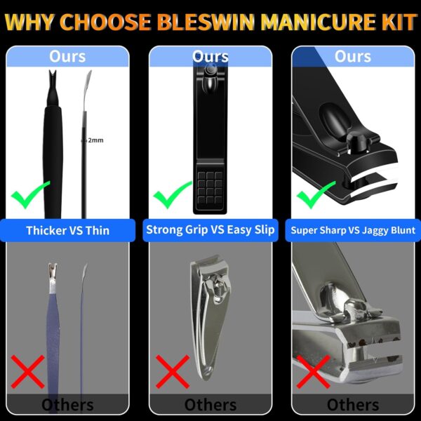 Manicure Set Pedicure Kit, 16 Pcs Stainless Steel Nail Clippers Set, Professional Nail Care Tools Grooming Kit with Portable Travel Leather Case for Men Women Black