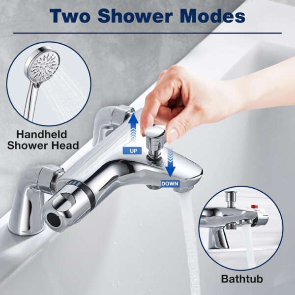 Thermostatic Bath Shower Mixer Tap Deck Mounted Bath Mixer Taps Bar with Bath Filler Spout, Thermostatic Shower Valve Bath Taps Faucet Modern Chrome Solid Brass 38°C Safety Anti-Scald