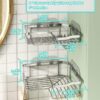 HapiRm Shower Caddy Shower Corner Shelves with 11 Hooks, Shower Organiser for Razor soap and shampoo, Bathroom Storage & Kitchen Storage Bath Accessories Stainless Steel, 6 Sticker, 2 pcs