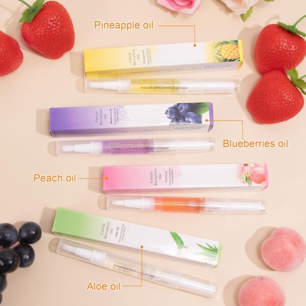 Cuticle Oil Pen for Nail Care,4PCS Nail Oil Pen with Natural Ingredients,Cuticle Oil for Nails for Nail Growth Treatment,Nail Oil Cuticle for Repairing Cracked with Nail File(Mix Flavors)