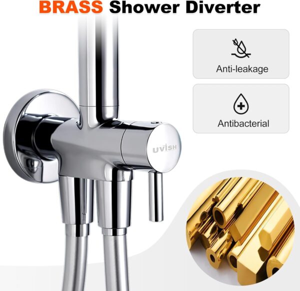 71n4qwE8Y1L._AC_SL1500_.jpg Shower Riser Rail Kit, Uvish Stainless Steel 9” Rain Shower Head with 180cm Hose, Handheld Shower Head, Holder & Brass Shower Diverter, Shower Set with 4 Spray Modes, Chrome