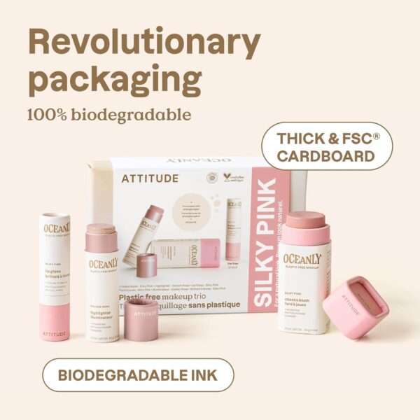 ATTITUDE Silky Pink Makeup Trio Set, EWG Verified, Titanium Dioxide-Free, Plastic-free, Plant and Mineral-Based Ingredients, Vegan Beauty Products, Set of 3 Makeup Sticks
