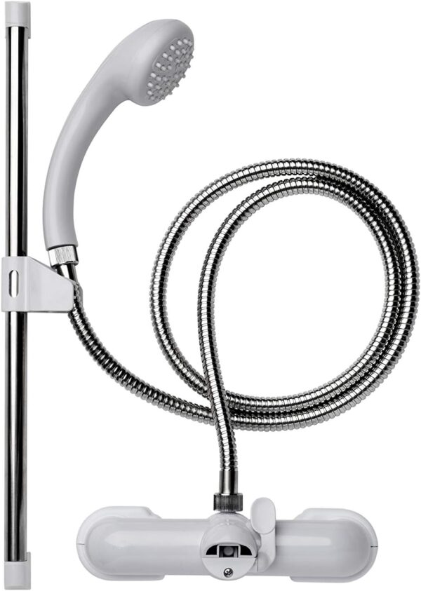 71nHBPBd7EL._AC_SL1500_.jpg Croydex Bar Mixer Shower Set with 1500mm Flexi-Tube Hose, One Function Shower Head, Riser Rail, Easy Installation, Suitable for Round Taps, Chrome & White