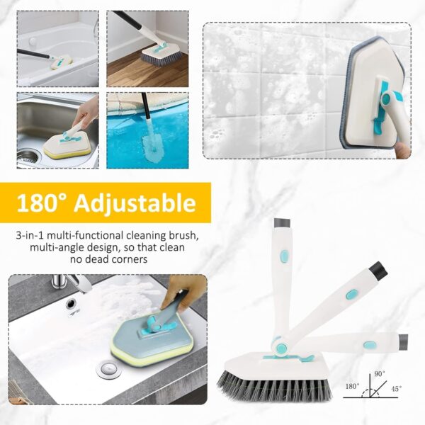 KOKSI Long Handle Cleaning Brush for Bathroom, Tiles, Bathtub, Toilet, Shower Extendable Scrubber with Bristles Microfiber and Sponge Heads | Deep Clean Household Cleaning Product