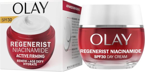 Olay Regenerist Niacinamide Day Cream Face Moisturiser SPF 30, Skincare with Niacinamide 99% Purity, Antioxidant Vitamin E. Anti Aging Skin Care: Renews, Firms and Hydrates. Non-Greasy, 50ml