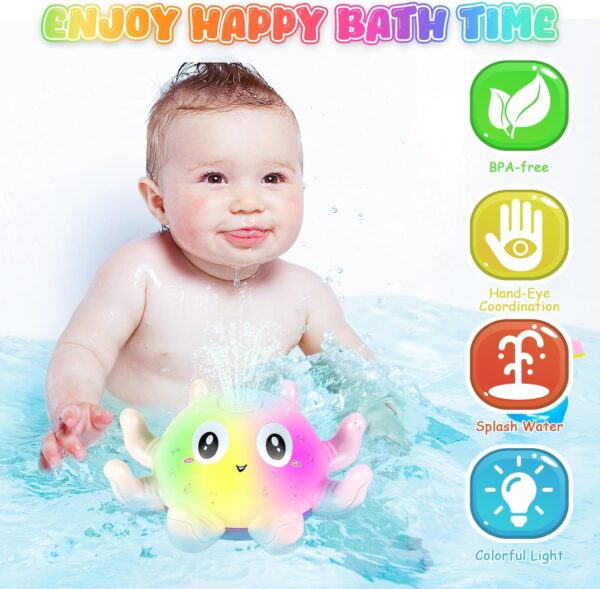 Jiosdo Baby Bath Toys, Octopus Spray Water Light Up Bath Toys, Automatic Induction Water Toys, Bath time shower Bathtub toys Gifts for Toddlers Girls Boys（Pink）