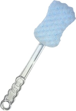 Long Handled exfoliating Bath Sponge, Back Scrubber for Adults, Double Sided Bath Shower Scrub for Men, Women, Elderly Wet or Dry Body Brushing, Mobility Aid, Blue