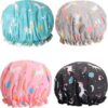 Phoetya 4 Pack Unicorn Shower Caps, Double Layer Waterproof Shower Hat Reusable Elastic Band Bath Caps for Women and Girls Shower Spa