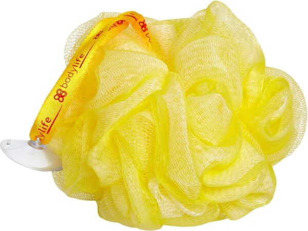 Bodylife Body Buffer, Puff, Exfoliating Bath & Shower Body Pouf, Scrunchie, Body Scrubber Yellow & White 55g Twin Pack