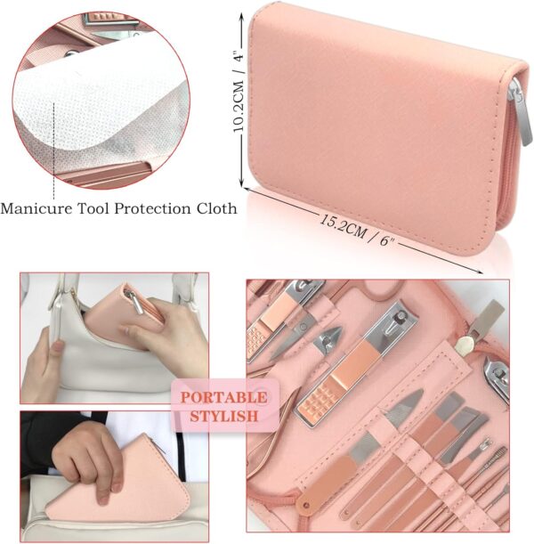 Manicure Set Professional Nail Clippers Kit Pedicure Care Tools with Zipped Bag for Women - 18 in 1 Grooming Tools Kit for Travel & Home（Rose Gold）