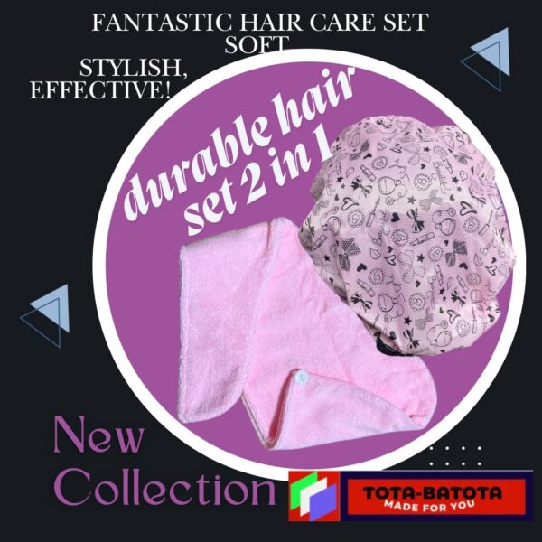 2 in 1 Hair Care Set, Shower Cap Bonnet and Microfiber Hair Towel Wrap, Pink 2-Piece Set