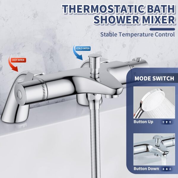 MORADO Thermostatic Bath Shower Mixer Tap Set,Bathtub Shower Mixer Tap with with Shower Riser Kit,(1x Hand Shower,1x Shower Rail 70cm, 1x Shower Hose 1.5m,1x Deck Mounted Bath Shower Tap),Chrome