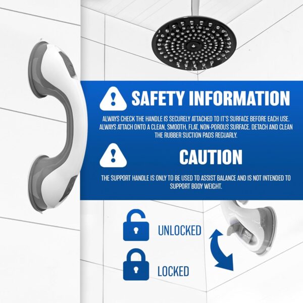 2 X Support Grab Handle - Suitable for Bath & Shower | Use As A Disability Aid, Safety Grip Rail with Suction Cup Fitting | Mobile Bathroom Support for Elderly, Children, No Fixings Needed, Anti Slip