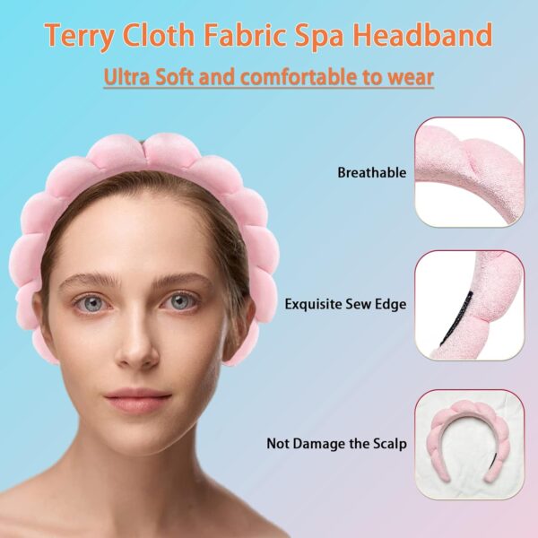 Ycfish Puffy Makeup Headband Spa Headbands for Women Sponge & Terry Towel Cloth Fabric Cute Skincare Headband for Face Washing, Makeup Removal, Shower, Facial Mask (Pink)
