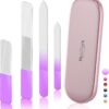Glass Nail File and Shiner – 4PC Double Sided Etched Crystal Nail Buffer Files and Nano Nail Polishers, Professional Salon Manicure Tools Kit for Acrylic and Natural Nail (Purple)