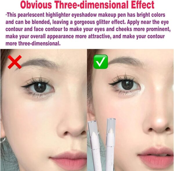 Brightening and Contouring Highlighter, Pearlescent Shiny Eyeshadow Makeup Pen, Long-lasting and Waterproof, Suitable for Women to Brighten and Shape (Eye and Face Makeup)