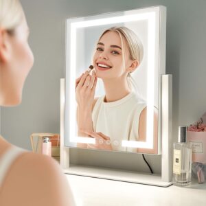 LuxeVue Vanity Mirror with Lights, 25 x 30cm LED Makeup Mirror, Lighted Makeup mirror with Dimmable 3 Modes, Smart Touch Control,360°Rotation,Gifts for Girls/Women (White)