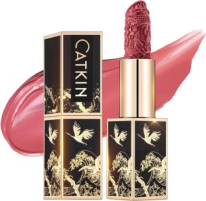 CATKIN Red Glitter Lipstick, Long Lasting, High Impact, Moisturizing Formula, enriched with Avocado Oil and Vitamin E, 3.2g