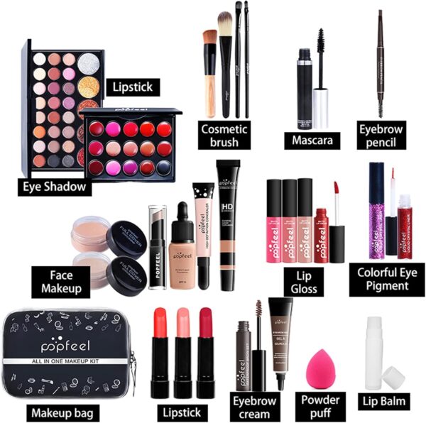 71o8uxphs5S._AC_SL1500_.jpg RoseFlower 28Pcs Professional Makeup Set, Essential Make up Starter Set Make-up Sets With Cosmetic bag Eyeshadow Palette Lip Gloss Concealer blush Foundation Brush