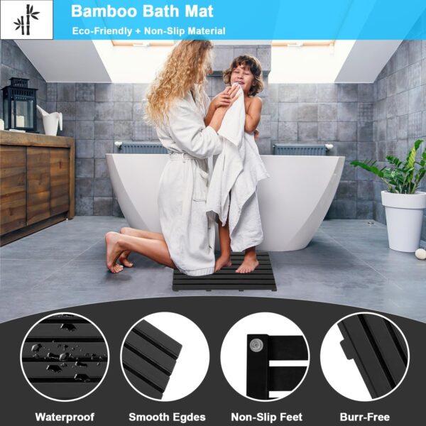 MantraRaj Bamboo Duckboard Bath Mat Anti Slip Mat Spa, Bath, Shower Bathroom Decor Easy to Clean Water Resistant Shower Mat Slatted Duckboard Design Multipurpose Bath Mat (Black)