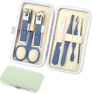 simarro Travel Manicure Set, 7 in 1 Manicure Pedicure Kit for Women, Stainless Steel Nail Clipper Personal Care Nail Tools Kit for Home Workplace Outdoor Travel(Ocean Blue)