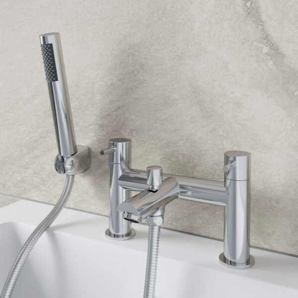 Architeckt® Malmo Bathroom Bath Shower Mixer Tap Handset Hose Attachment Round Twin Lever Handle for Bathtub Modern, Chrome