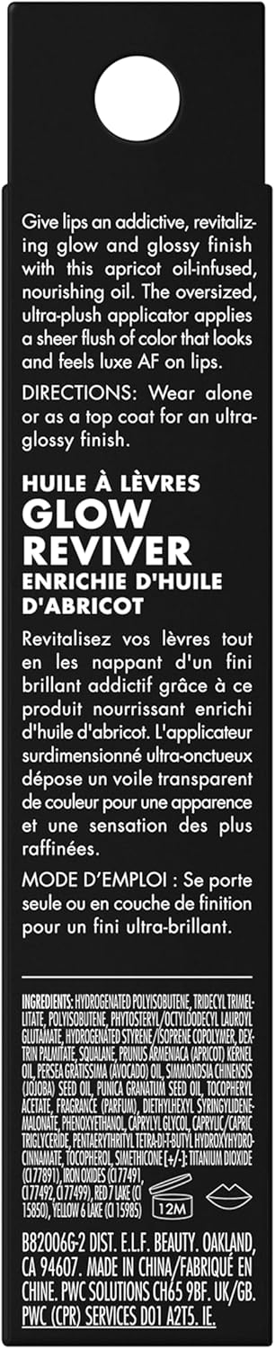 e.l.f. Glow Reviver Lip Oil, Nourishing Tinted Lip Oil For A High-Shine Finish, Infused With apricot oil, Vegan & Cruelty-Free, Rose Envy
