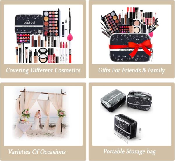 71oRMQie9L._AC_SL1500_.jpg RoseFlower 28Pcs Professional Makeup Set, Essential Make up Starter Set Make-up Sets With Cosmetic bag Eyeshadow Palette Lip Gloss Concealer blush Foundation Brush